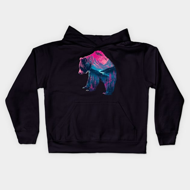 Grizzly Bear Facts Kids Hoodie by skeleton sitting chained